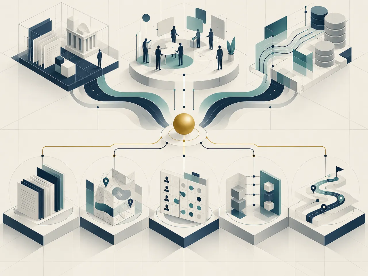 Usages and flows converging toward five objects: inventory, mapping, matrix, gap analysis, roadmap